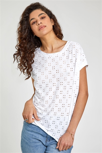 White Cap Sleeve Broderie Top