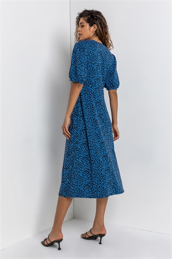 Royal Blue Animal Print Stretch Midi Dress, Image 2 of 5