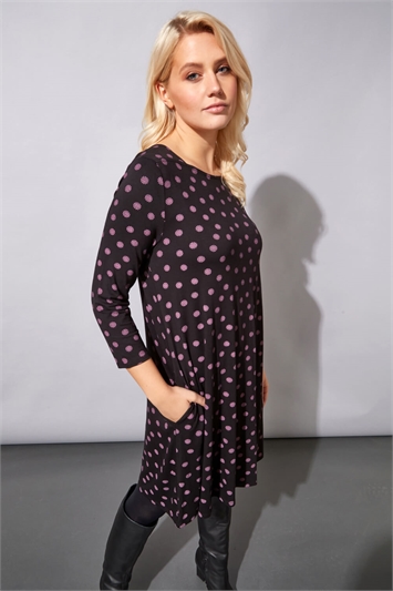 Spot Print Pocket Swing Dress