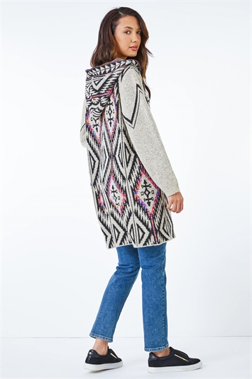 Natural Aztec Hooded Longline Cardigan, Image 2 of 5