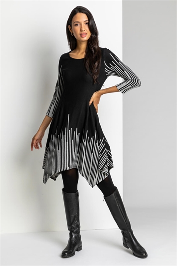 Black Border Stripe Hanky Hem Swing Dress, Image 4 of 4