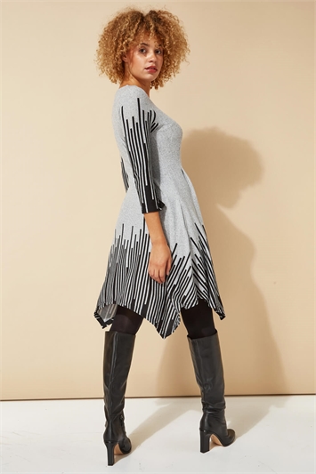 Grey Border Stripe Hanky Hem Swing Dress, Image 3 of 4