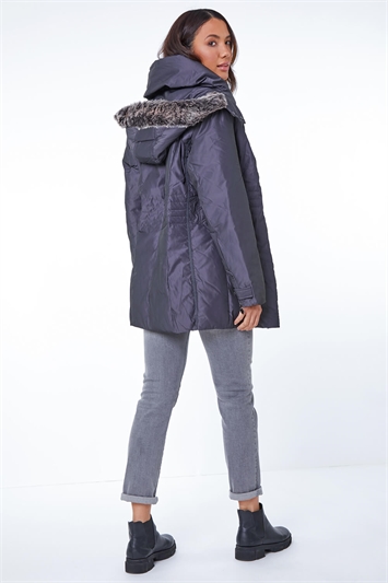 Charcoal Faux Fur Hooded Coat, Image 3 of 5