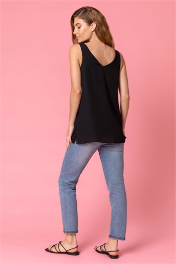 Black Button Front Sleeveless Top, Image 2 of 4