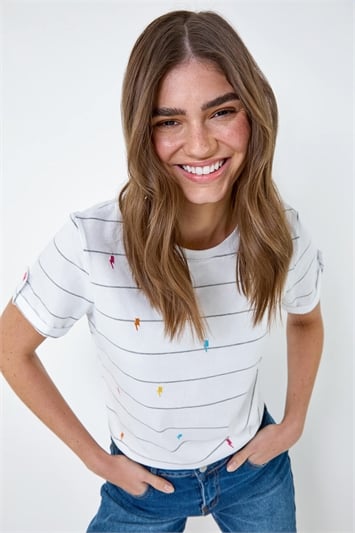 White Lightning Embroidery Stripe Stretch T-Shirt