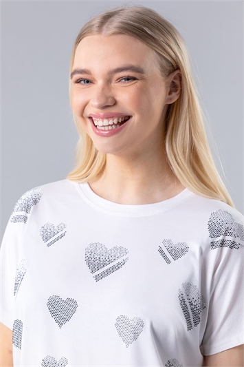 White Embellished Heart Lounge Top