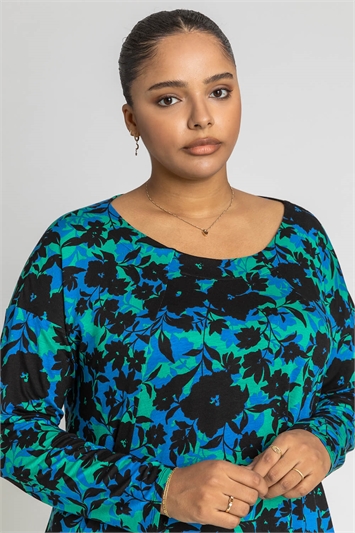 Green Curve Shadow Floral Print Jersey Top, Image 4 of 4