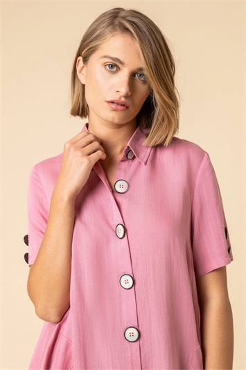 Pink Asymmetric Button Detail Pocket Shirt, Image 4 of 4