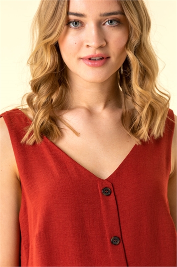 Rust Button Front Sleeveless Top, Image 4 of 4