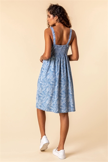 Blue Tropical Print Strappy Sun Dress, Image 2 of 4