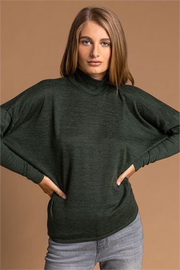 Green Button Detail Turtle Neck Top
