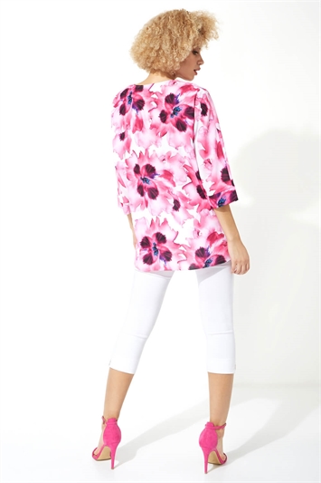Fuchsia Floral Print Oversized Button Top, Image 3 of 8