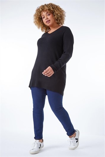 Black Curve Wide Sleeve Knitted Jumper