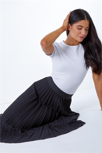 Black Petite Pleated Midi Skirt, Image 4 of 4