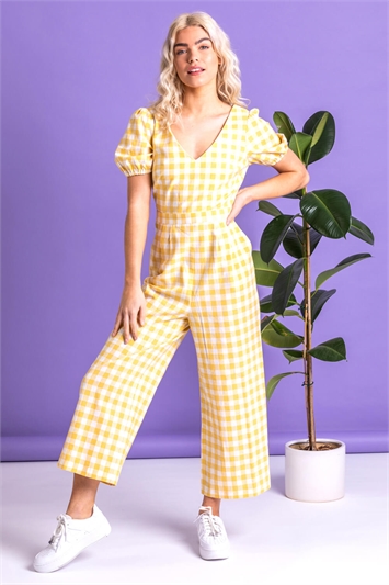 Yellow Gingham Check Jumpsuit, Image 2 of 5