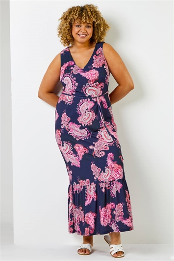 Fuchsia Curve Paisley Print Maxi Dress, Image 3 of 5