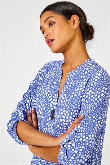 Longline Button Detail Abstract Spot Print Topand this?