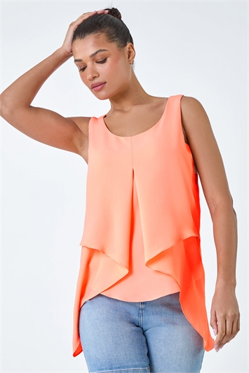 Orange Asymmetric Sleeveless Vest Top