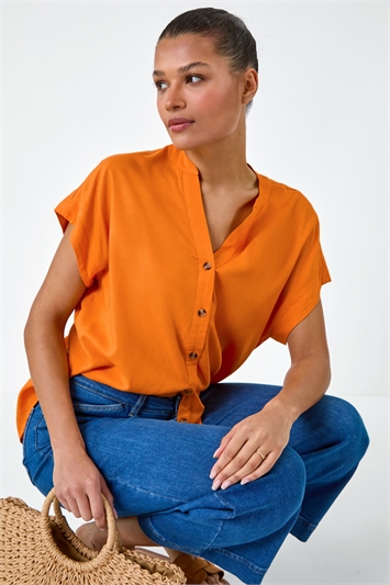 Orange Plain Button Through Relaxed Shirt