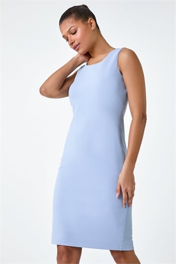Blue Textured Stretch Bodycon Dress