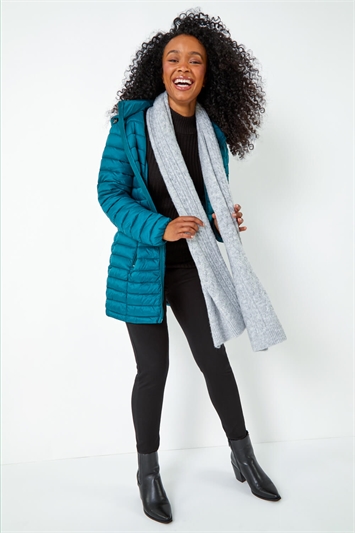 Blue Petite Quilted Longline Puffer Coat