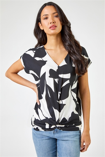 Contrast Floral Print Twist Detail Topand this?