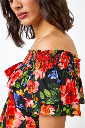 Red Floral Print Frill Neck Jumpsuit, Image 6 of 6