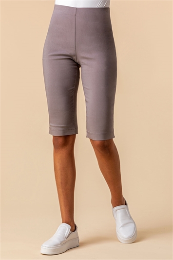 Taupe Knee Length Stretch Shorts