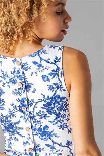 Blue Button Back Printed Shift Dress, Image 4 of 4
