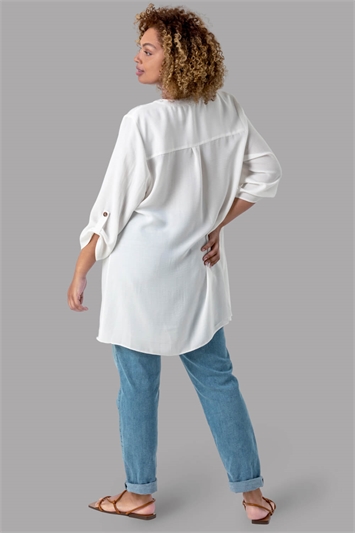 Ivory Curve Button Detail Tunic Top, Image 2 of 4