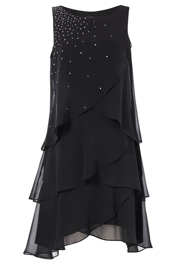 Black Embellished Frill Swing Dress, Image 5 of 5