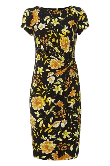 Floral Print Jersey Dress in Yellow - Roman Originals UK