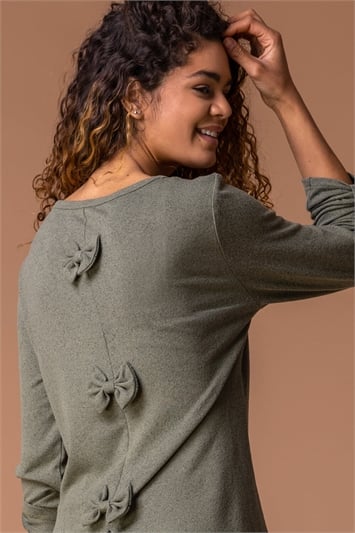 Khaki Jersey Bow Back Detail Top