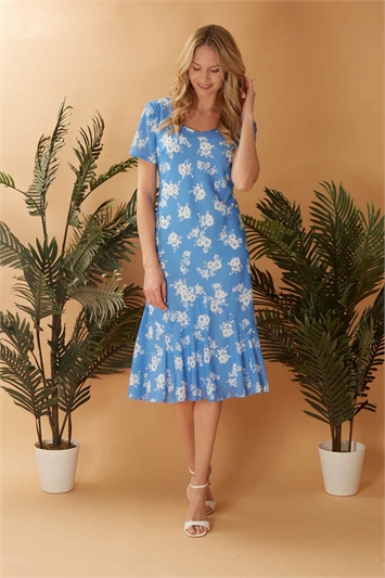 Blue Julianna Floral Print Bias Cut Dress