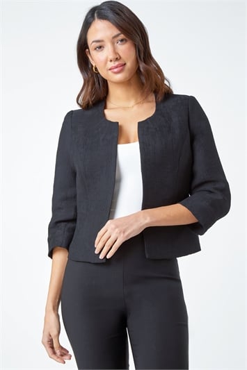 Black Pleated Textured Cropped Jacket