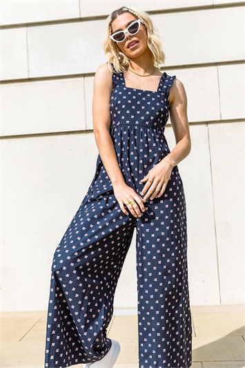 Navy Wide Leg Oversized Relaxed Jumpsuit, Image 2 of 5