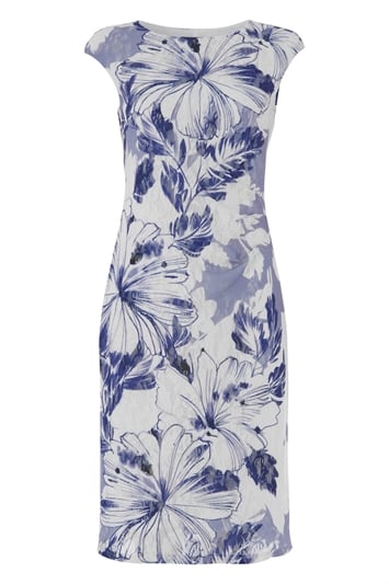 Blue Floral Print Lace Dress, Image 4 of 4