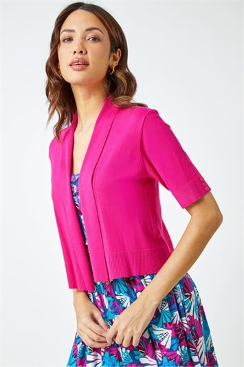 Pink Button Cuff Knitted Shrug