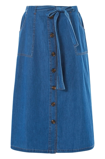 Utility Pocket Button Through Skirt in Denim - Roman Originals UK