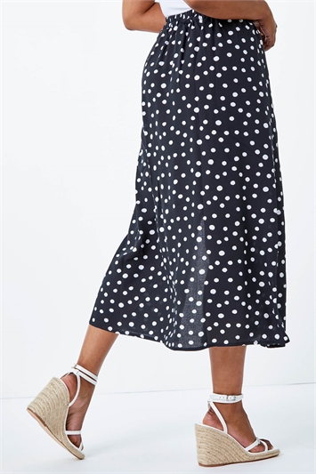 Black Petite Spot Print Midi Skirt, Image 3 of 5