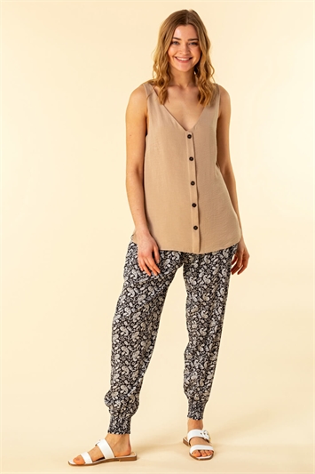 Stone Button Front Sleeveless Top, Image 2 of 4
