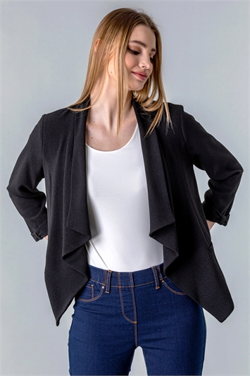 Black Waterfall Front Bow Sleeve Jacket