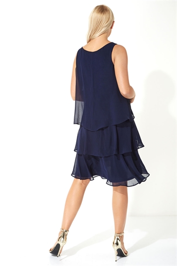 Midnight Blue Embellished Frill Swing Dress, Image 2 of 5