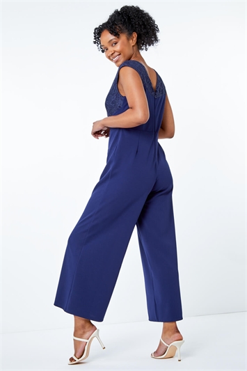 Navy Petite Lace Stretch Jumpsuit, Image 3 of 5