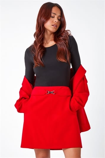 Red Petite Toggle Pocket Detail Stretch Skirt