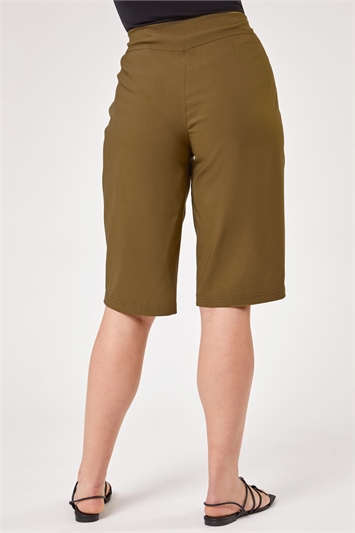 Olive Curve Knee Length Stretch Shorts, Image 2 of 4