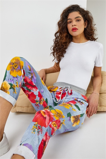 Multi Floral Print Roll Hem Lounge Pants