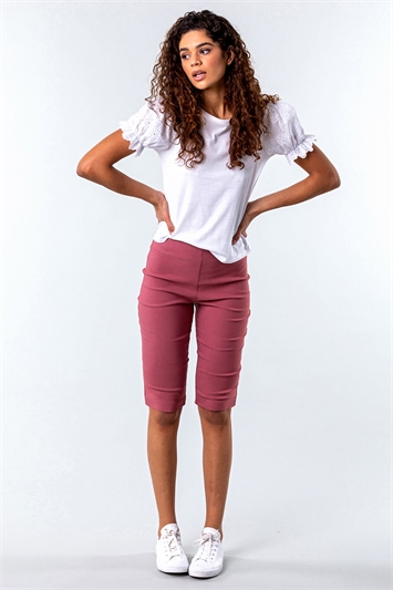 Dusky Pink Stretch Knee Length Shorts, Image 4 of 4