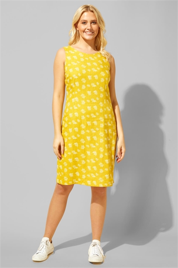 Ochre Button Back Printed Shift Dress, Image 3 of 4
