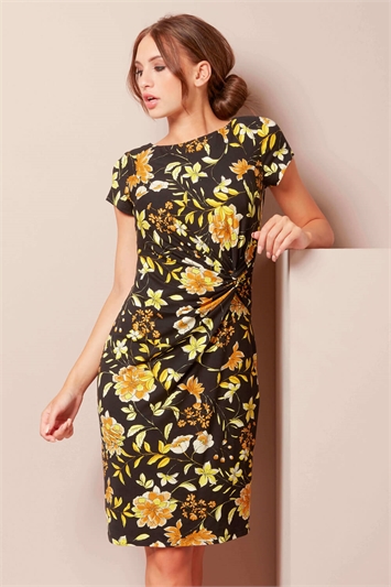 Floral Print Jersey Dress in Yellow - Roman Originals UK